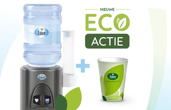 Bestel een waterkoeler en ontvang 100 GRATIS nieuwe Eden BIO bekers!!